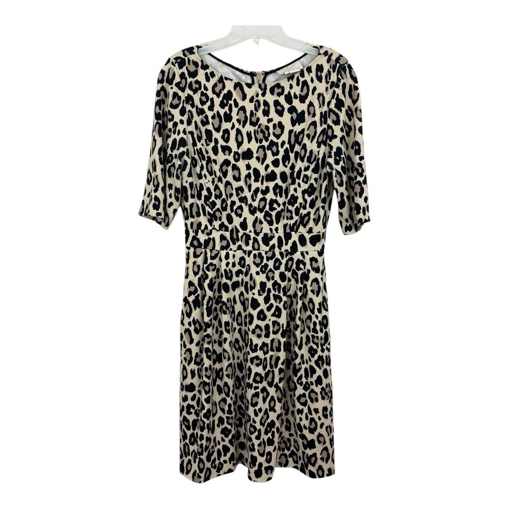 Kate Spade Dress Leopard Print Sheath Sz 8 Zip Back Short Sleeves Stretch